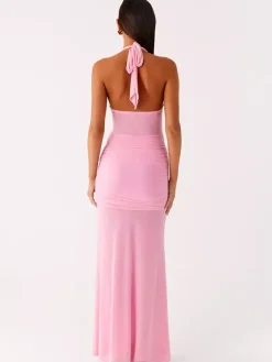 Robe de soirée longue marron café col en V sans manches sexy semi-formelle