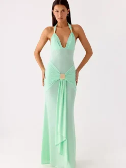 Robe de soirée longue marron café col en V sans manches sexy semi-formelle