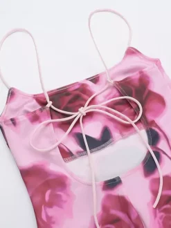 Robe de soirée longue rose à bretelles sans manches imprimée style décontracté/semi-formel