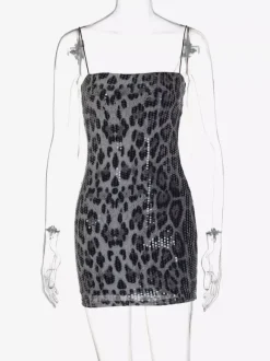 Robe de soirée léopard à imprimé léopard sans manches bretelles col rond robe d'été