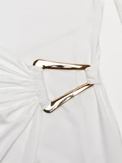 Robe de soirée maxi blanche à col rond et manches longues style semi-formel sexy