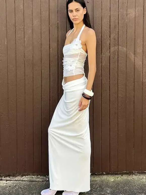 Robe de soirée maxi bleue à fleurs sans manches sexy et semi-formelle idéale pour l'été.