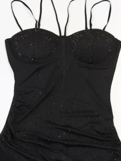 Robe de soirée maxi moulante sans manches à sequins sur les côtés transparents pour femmes 2026