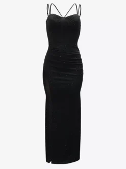 Robe de soirée maxi moulante sans manches à sequins sur les côtés transparents pour femmes 2026