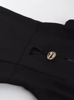 Robe de soirée maxi noire à col rond et boutons sans manches élégante et semi-formelle
