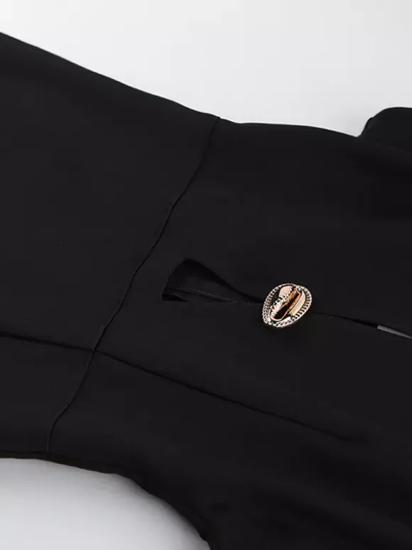Robe de soirée maxi noire à col rond et boutons sans manches élégante et semi-formelle