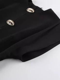 Robe de soirée maxi noire à col rond et boutons sans manches élégante et semi-formelle