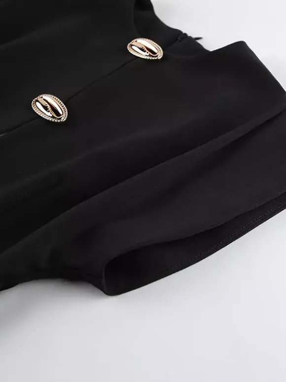 Robe de soirée maxi noire à col rond et boutons sans manches élégante et semi-formelle