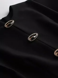 Robe de soirée maxi noire à col rond et boutons sans manches élégante et semi-formelle