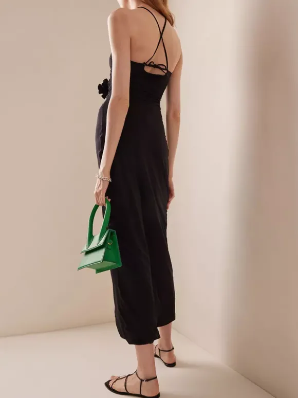 Robe de soirée maxi noire sans bretelles à lacets dos nu style décontracté semi-formel