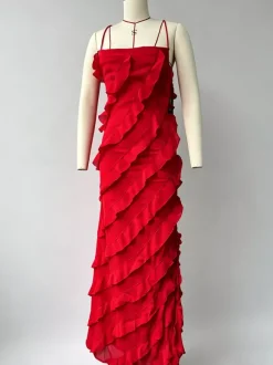 Robe de soirée maxi orange à épaules dénudées volants sans manches dos nu élégante et semi-formelle