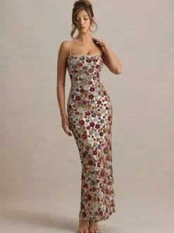 Robe de soirée maxi rouge à bretelles fente sur le devant sans manches sexy semi-formelle robe d'été