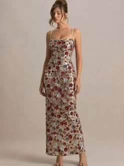 Robe de soirée maxi rouge à bretelles fente sur le devant sans manches sexy semi-formelle robe d'été