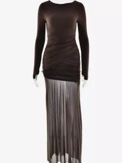Robe de soirée maxi transparente dos nu découpe froncée et fendue sur le côté pour femme 2026