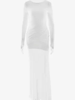 Robe de soirée maxi transparente dos nu découpe froncée et fendue sur le côté pour femme 2026