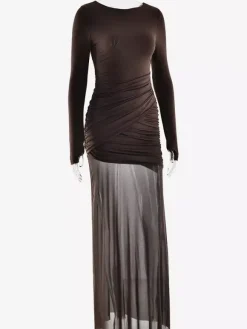 Robe de soirée maxi transparente dos nu découpe froncée et fendue sur le côté pour femme 2026