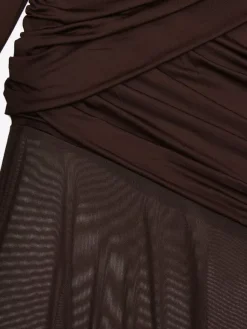 Robe de soirée maxi transparente dos nu découpe froncée et fendue sur le côté pour femme 2026