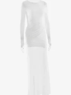 Robe de soirée maxi transparente dos nu découpe froncée et fendue sur le côté pour femme 2026