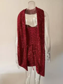 Robe de soirée mini corset à sequins avec foulard pour femme 2026