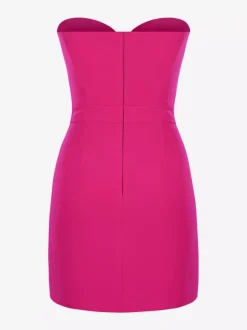 Robe de soirée mini dos nu à n艙uds fermeture éclair sans manches bustier élégante robe rose