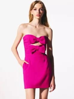 Robe de soirée mini dos nu à n艙uds fermeture éclair sans manches bustier élégante robe rose