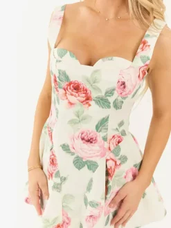 Robe de soirée mini dos nu à 艙illets et fermeture éclair sans manches à imprimé floral et col carré robe chic