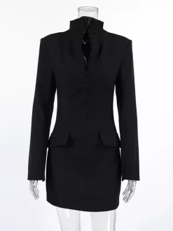 Robe de soirée mini élégante à col V poches boutonnées et coupe ajustée