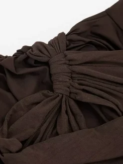 Robe de soirée mini marron à col rond plissé sans manches dos nu sexy et semi-formelle