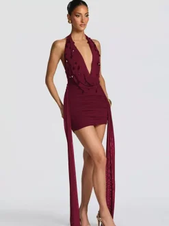 Robe de soirée mini noire à col V lacé sans manches dos nu robe sexy semi-formelle