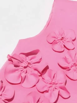 Robe de soirée mini rose à col montant fleuri sans manches style décontracté semi-formel
