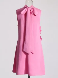 Robe de soirée mini rose à col montant fleuri sans manches style décontracté semi-formel
