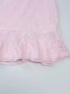 Robe de soirée mini rose à col V en dentelle manches longues plissées robe semi-formelle élégante