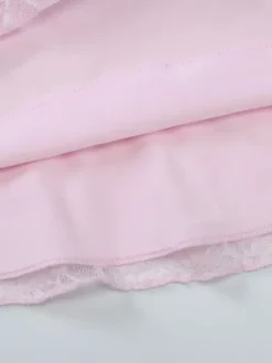 Robe de soirée mini rose à col V en dentelle manches longues plissées robe semi-formelle élégante