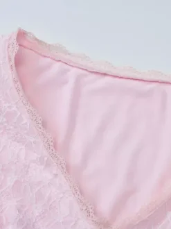 Robe de soirée mini rose à col V en dentelle manches longues plissées robe semi-formelle élégante