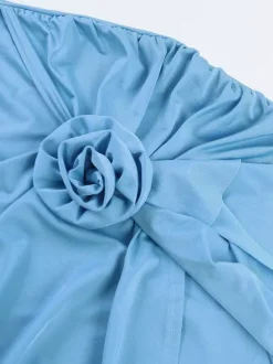 Robe de soirée moulante à épaules dénudées imprimé floral et fente latérale