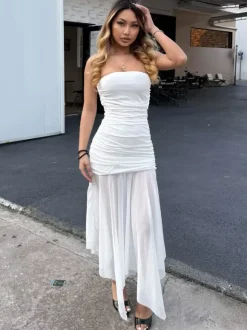 Robe de soirée noire en polyester sans manches et sans bretelles robe d'été