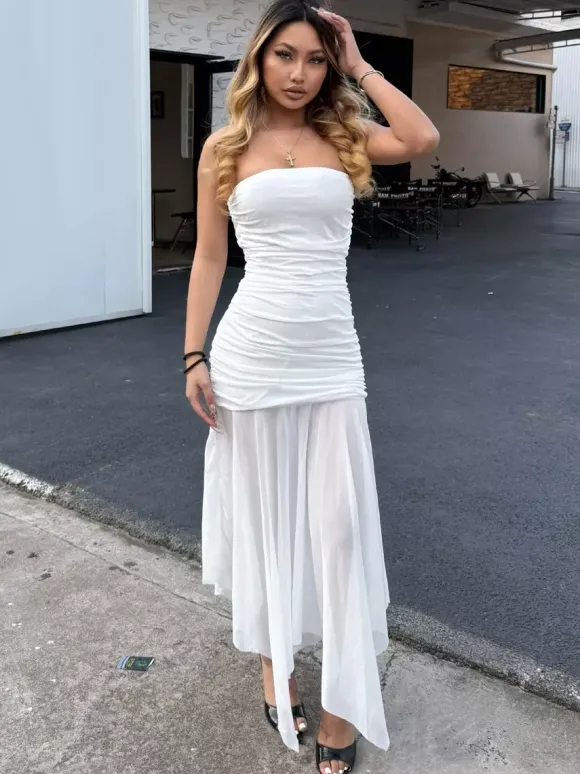 Robe de soirée noire en polyester sans manches et sans bretelles robe d'été