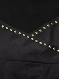 Robe de soirée noire moulante mini à dos nu et ornée de rivets tenue de boîte de nuit