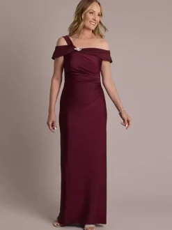Robe de soirée pour la mère de la mariée décolleté conçu robe de bal sans manches plissée longueur au sol robes d'invitées de mariage