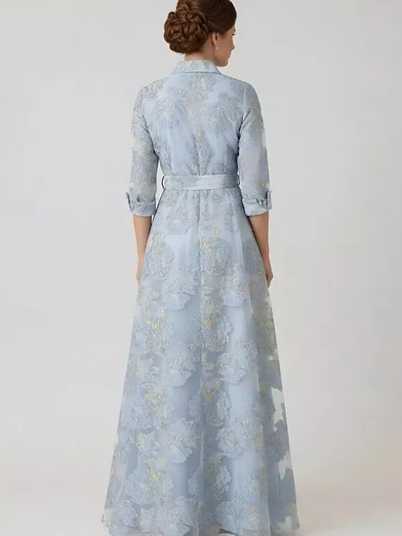 Robe de soirée pour la mère de la mariée décolleté travaillé manches 3/4 coupe trapèze ceinture robe d'invitée pour un mariage