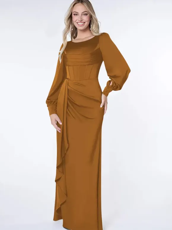 Robe de soirée pour la mère de la mariée Bond manches longues robe de bal plissée robes d'invité pour mariage