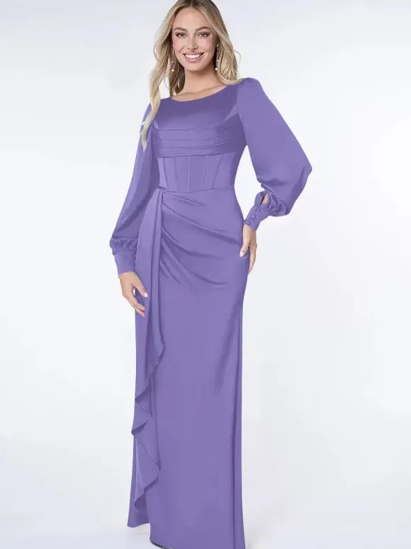 Robe de soirée pour la mère de la mariée Bond manches longues robe de bal plissée robes d'invité pour mariage