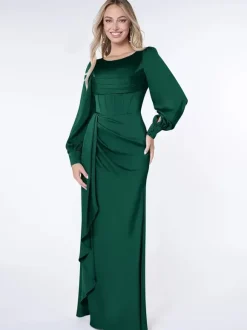 Robe de soirée pour la mère de la mariée Bond manches longues robe de bal plissée robes d'invité pour mariage