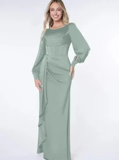 Robe de soirée pour la mère de la mariée Bond manches longues robe de bal plissée robes d'invité pour mariage
