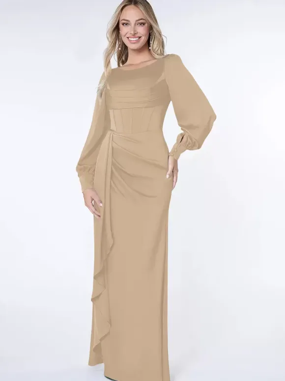 Robe de soirée pour la mère de la mariée Bond manches longues robe de bal plissée robes d'invité pour mariage