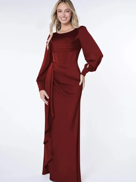 Robe de soirée pour la mère de la mariée Bond manches longues robe de bal plissée robes d'invité pour mariage