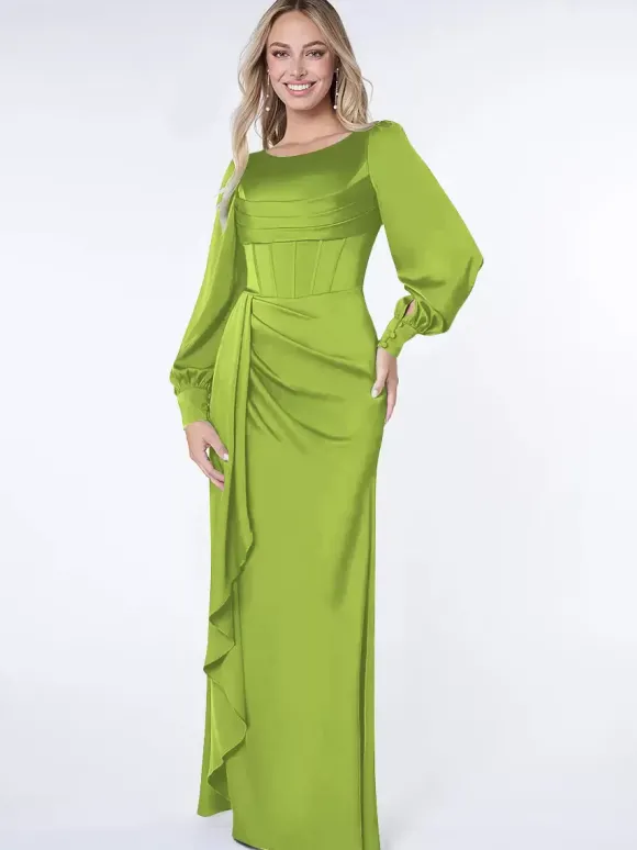 Robe de soirée pour la mère de la mariée Bond manches longues robe de bal plissée robes d'invité pour mariage