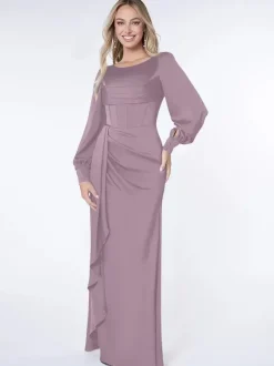 Robe de soirée pour la mère de la mariée Bond manches longues robe de bal plissée robes d'invité pour mariage