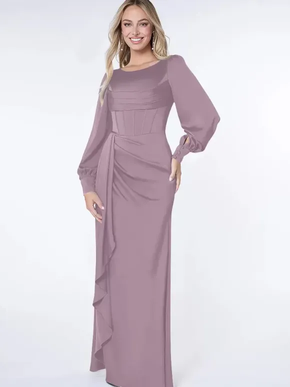 Robe de soirée pour la mère de la mariée Bond manches longues robe de bal plissée robes d'invité pour mariage