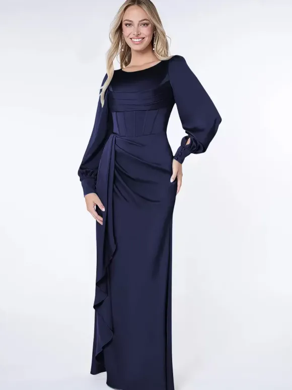 Robe de soirée pour la mère de la mariée Bond manches longues robe de bal plissée robes d'invité pour mariage